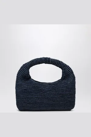 MANEBI Tote rettangolare blu navy in rafia