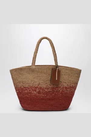 MANEBI Tote grande in rafia sfumata color ruggine