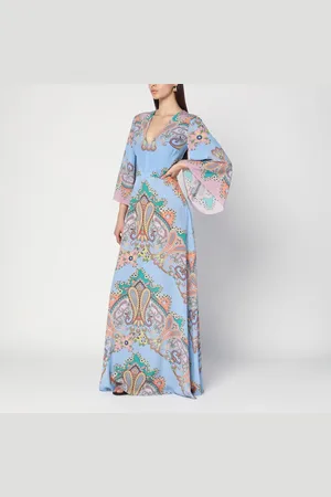 Etro Abito lungo azzurro con stampa Paisley