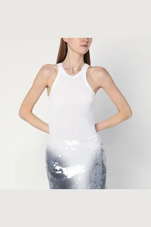 Sportmax Canotta bianca a costine in misto seta