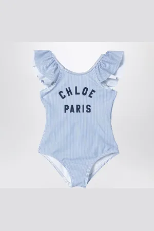 Chloé Costume a righine bianco/azzurro con logo