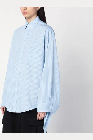 Balenciaga Camicia azzurra a righe con polsini annodati