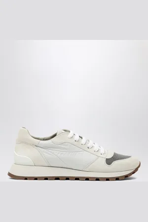 Brunello Cucinelli Sneaker bianca in nylon e camoscio