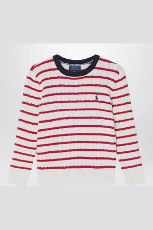 Ralph Lauren Maglione a righe bianco/rosso a trecce