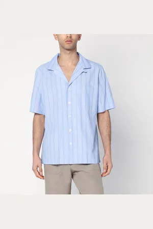 LARDINI Camicia bowling azzurra in cotone