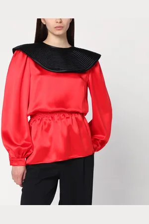 VALENTINO Blusa rossa in seta con collo nero