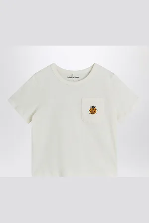 Mini Rodini T-shirt bianca con ricamo coccinella