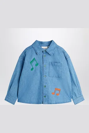 Mini Rodini Camicia azzurra in denim con note musicali