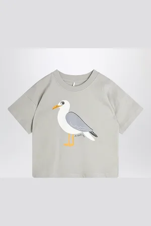 Mini Rodini T-shirt grigia con stampa gabbiano