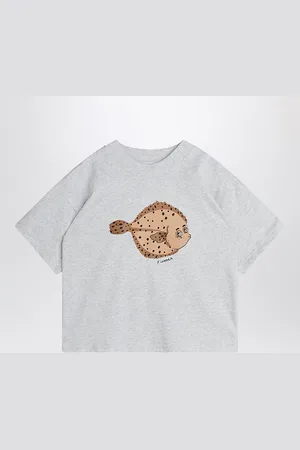 Mini Rodini T-shirt grigia chiara con stampa Flundra
