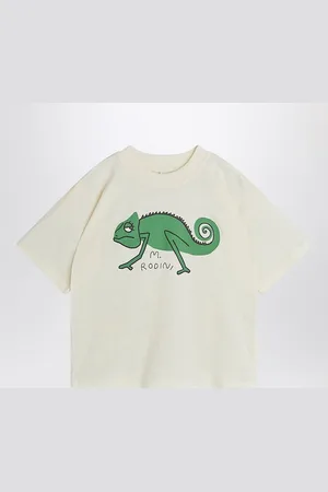 Mini Rodini T-shirt bianca con stampa lucertola