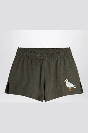 Mini Rodini Short nero slavato con ricamo gabbiano