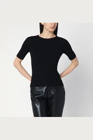 Courrèges Maglia nera a coste in cotone e lana