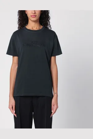 Maison Margiela T-shirt nera effetto slavato in cotone con logo inverso