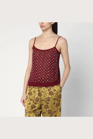 DRIES VAN NOTEN Canotta bordeaux con borchie