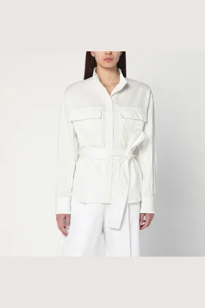 Salvatore Ferragamo Camicia con cintura bianca in misto cotone