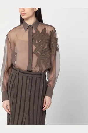 Brunello Cucinelli Camicia con Flora Appliqué in seta