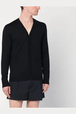 Gucci Cardigan nero in lana con intarsio logo