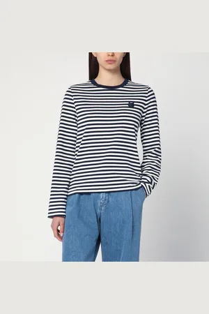 Maison Kitsuné Maglia a righe blu navy/bianca con patch logo