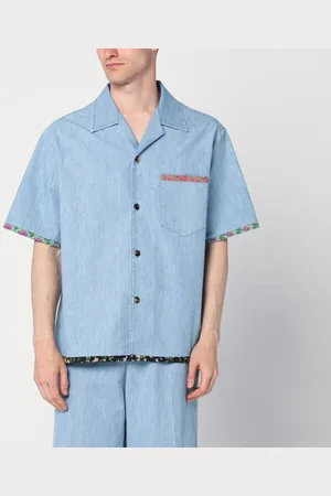 VALENTINO Camicia in denim con bordi floreali