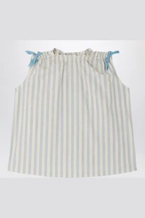 BONPOINT Abito Elvia bianco/azzurro a righe con fiocchi