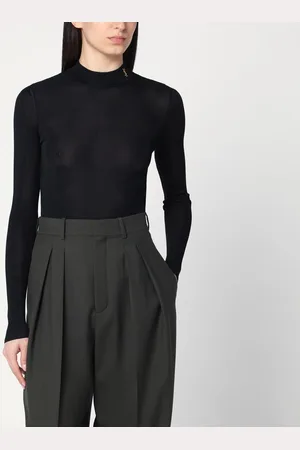 Saint Laurent Maglia con logo Cassandre nera in seta