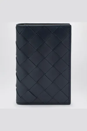 Bottega Veneta Portacarte con patta blu/cipresso in Intrecciato