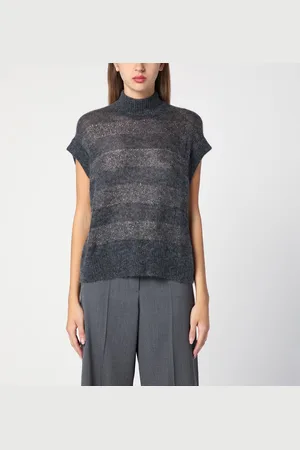 Brunello Cucinelli Maglia grigia a righe in misto mohair