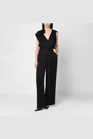 Victoria Beckham Tuta nera con cintura in misto viscosa