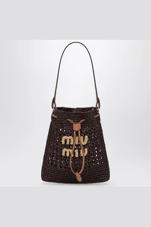 Miu Miu Borsa a secchiello mini color Cacao in tessuto intrecciato
