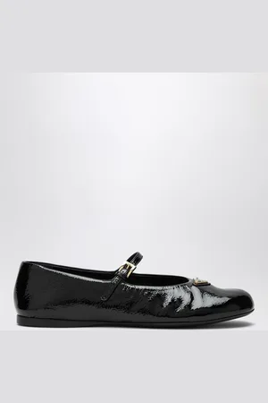 Prada Ballerina nera in pelle verniciata con triangolo logo