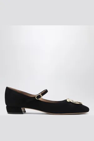 Salvatore Ferragamo Ballerina con tacco Gancini nera in suede