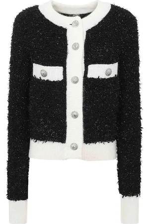 Balmain Cardigan in tweed peloso con bottoni