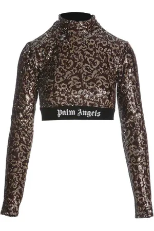 Palm Angels Top cropped con paillettes logo