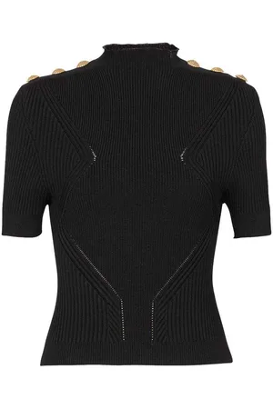 Balmain Top in maglia con bottoni goffrati color oro