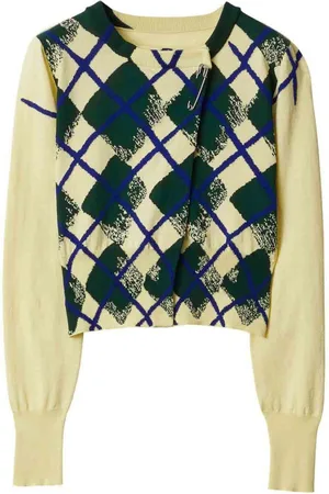 Burberry Maglione corto in cotone con intarsio a rombi