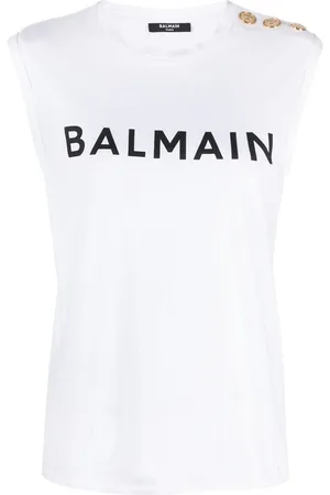Balmain Top smanicato in cotone organico con logo