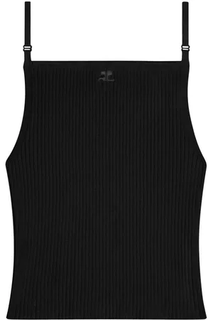Courrèges Top In Viscosa A Costine Con Logo Ricamato