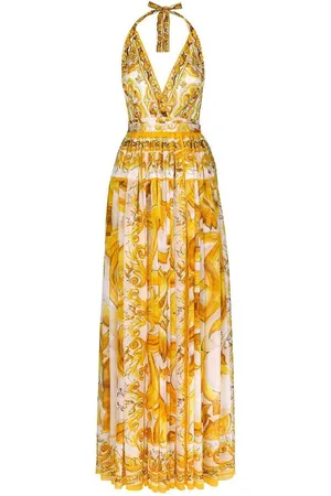 Dolce & Gabbana Vestito in Chiffon Stampa Maioliche