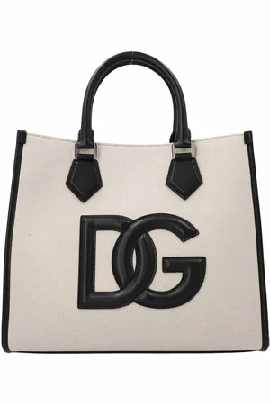 Dolce & Gabbana Shopper in canvas con logo in pelle