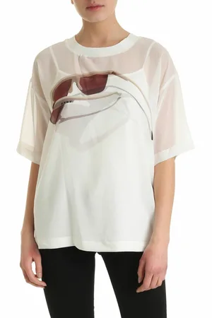 DKNY T-shirt bianca con stampa logo occhiali