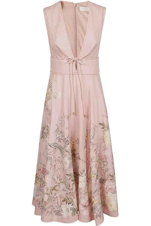 ZIMMERMANN Vestito midi waverly in lino rosa floreale