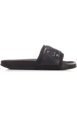 AMBUSH Sliders in pelle logata nera