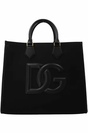 Dolce & Gabbana Shopper in canvas con logo in pelle