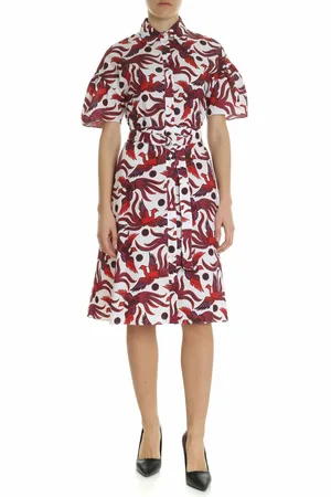 Kenzo Abito Shirting Belted bianco e rosso