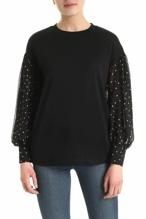 DKNY Blusa nera con quadri bianchi sulle maniche