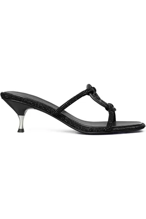 Tory Burch Sandali con logo glitter punta quadrata