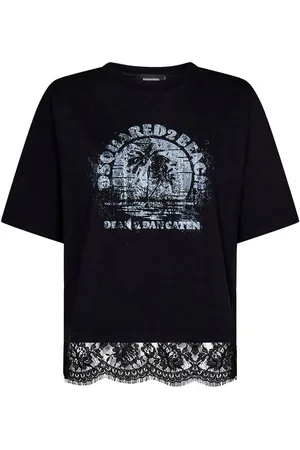 Dsquared2 T-shirt in cotone con stampa e pizzo
