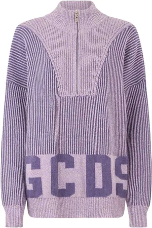 GCDS Maglione a mezza zip con logo basso a coste
