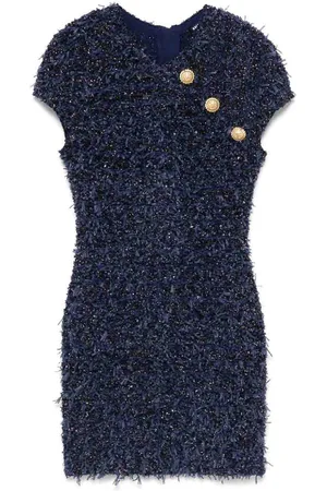 Balmain Abito Corto Bouclé Con Bottoni